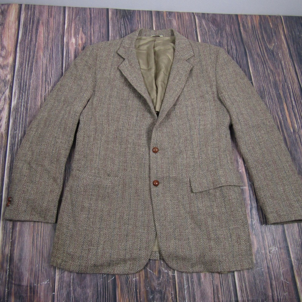 Vintage Boundary Waters Sport Coat Mens 40 Brown Wool Herringbone‎ Tweed Blazer